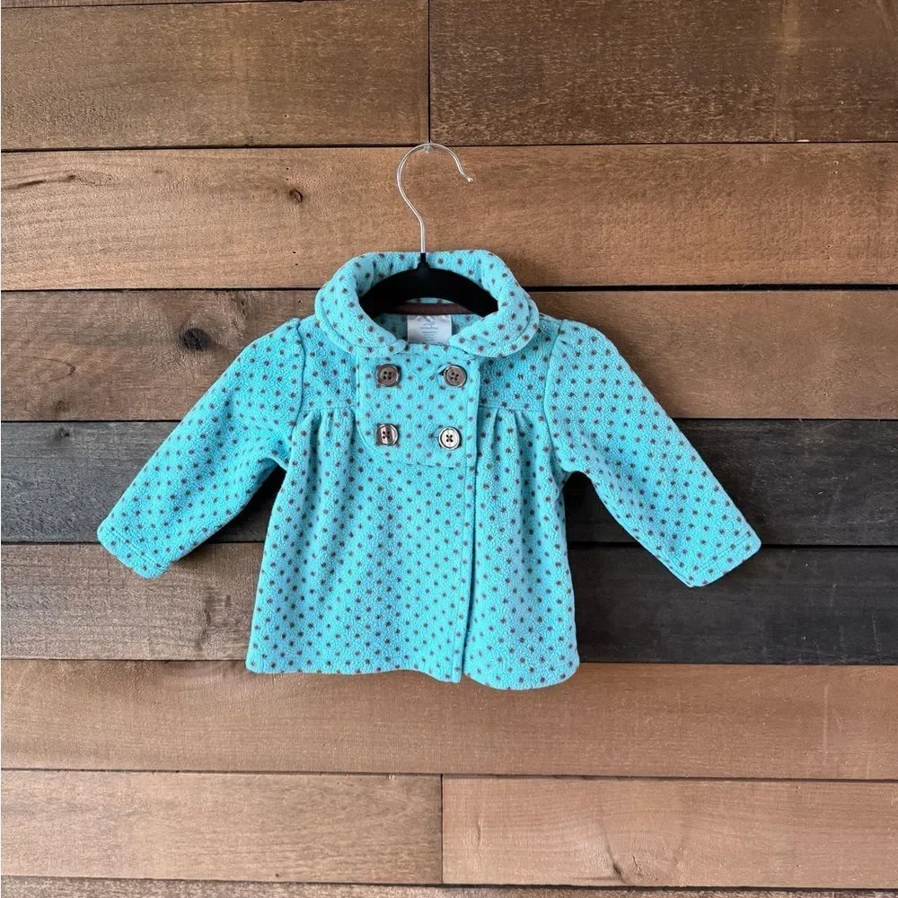 Vintage Teal Brown Polka Dot Fleece Coat Double Breasted 3–6M Baby